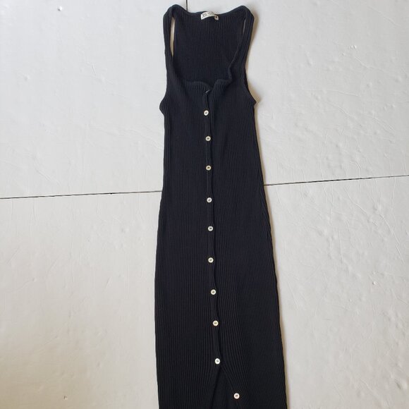 Zara Bodycon Ribbed Knit Button Down Sleeveless Black Midi Dress - Picture 9 of 11